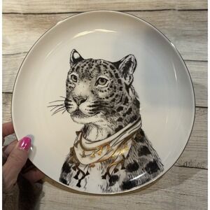 Rachel Kozlowski West Elm Dapper Animal 8.5" Plate Cheetah Leopard White & Gold